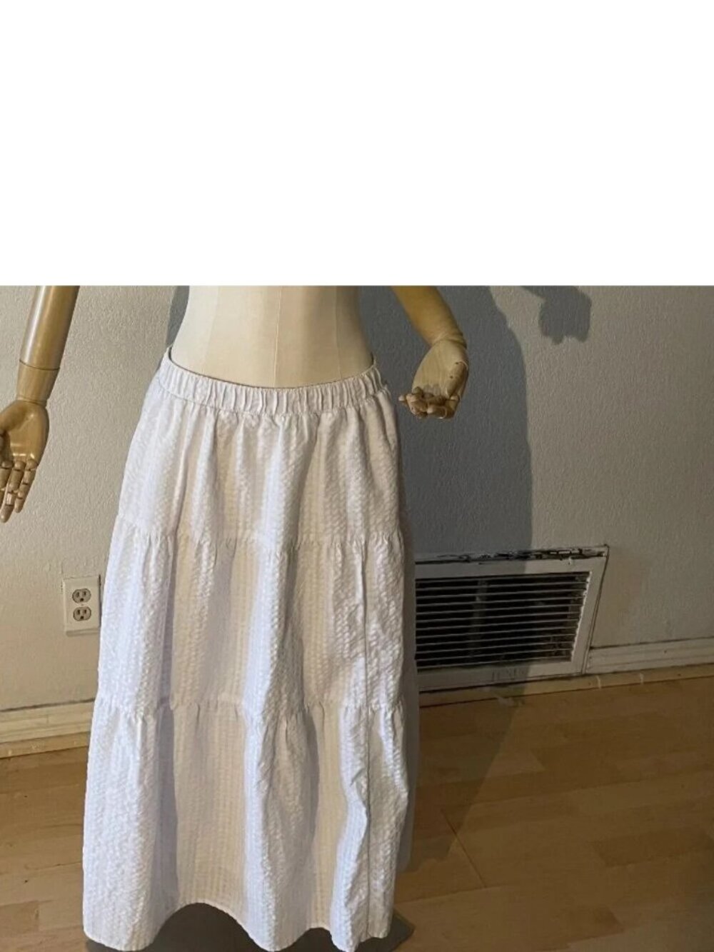 Women's 2X white textured cotton tiered skirt fairy cottage core boho coastal